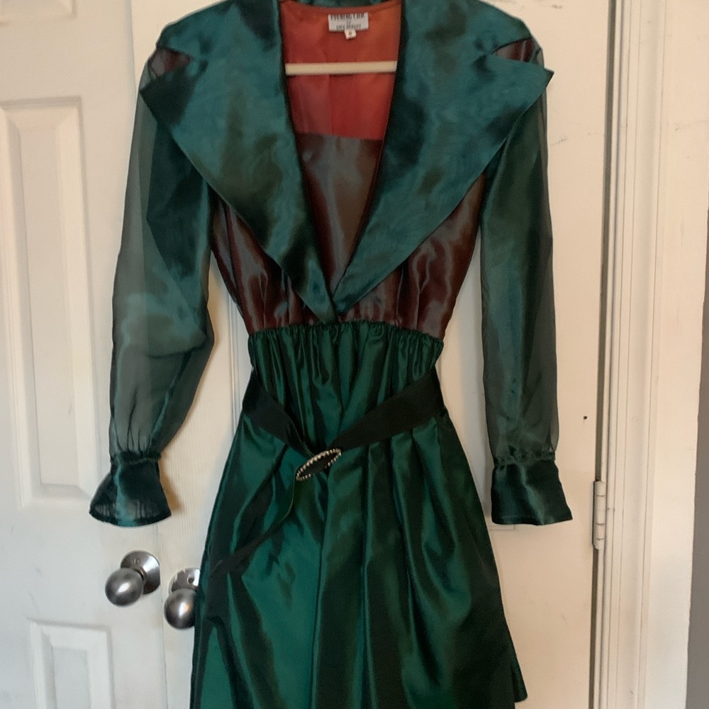 Evening Chic by Lola Berent Satin Dress in Emerald